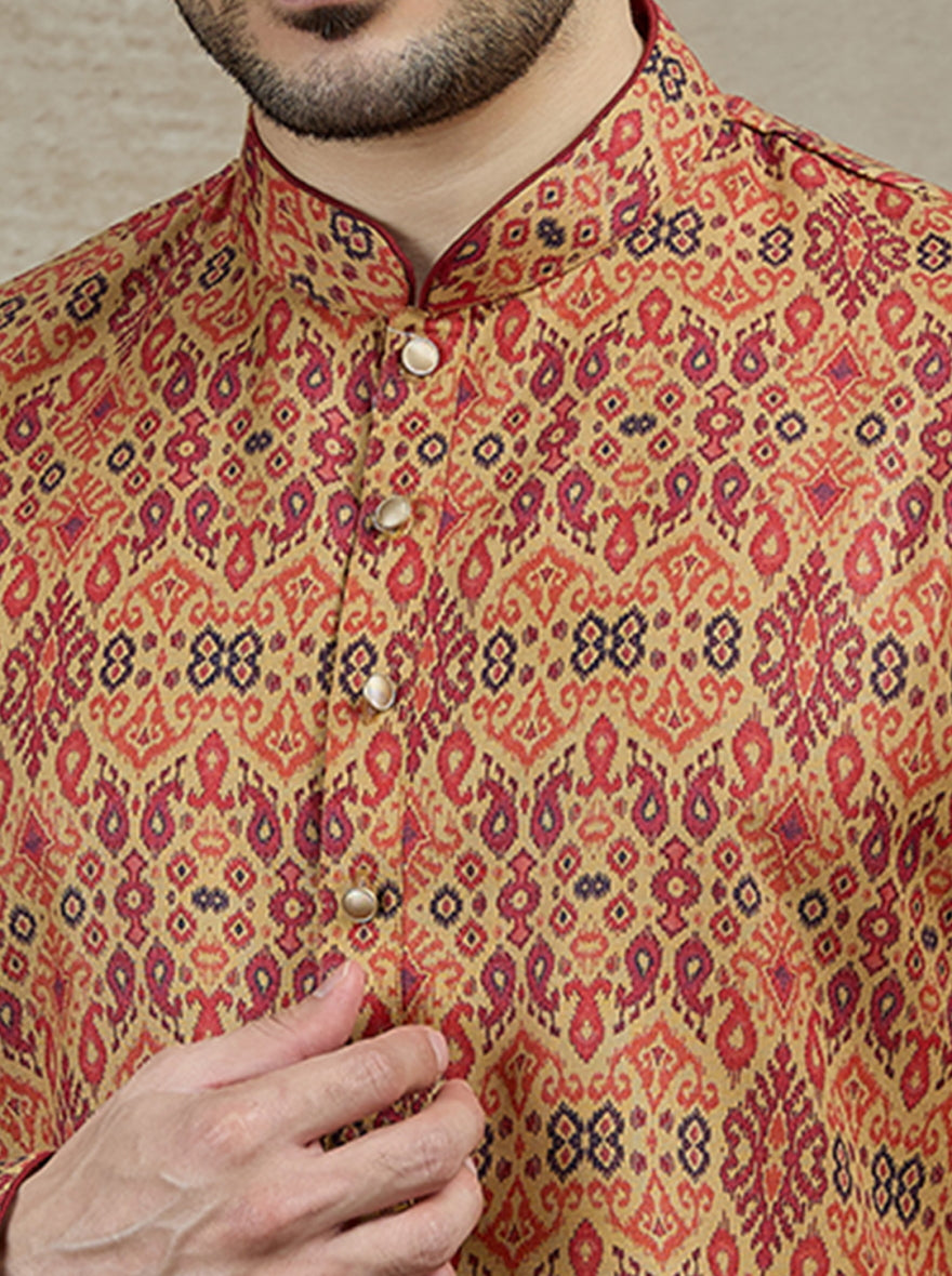 Beige & Maroon Printed Kurta | The Kurta Company
