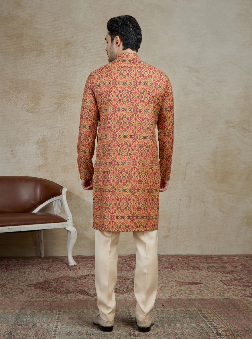Beige & Maroon Printed Kurta | The Kurta Company