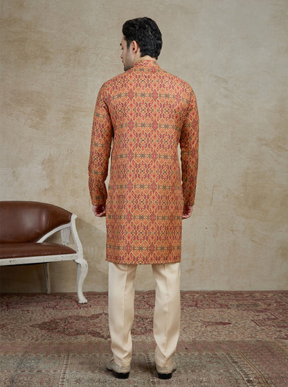 Beige & Maroon Printed Kurta | The Kurta Company