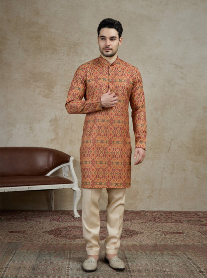 Beige & Maroon Printed Kurta | The Kurta Company
