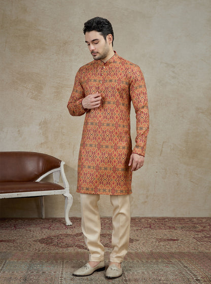 Beige & Maroon Printed Kurta | The Kurta Company