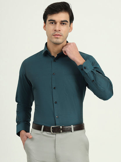 Teal Green Solid Slim Fit Party Wear Shirt | Greenfibre