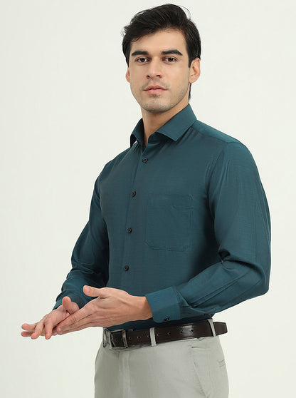 Teal Green Solid Slim Fit Party Wear Shirt | Greenfibre