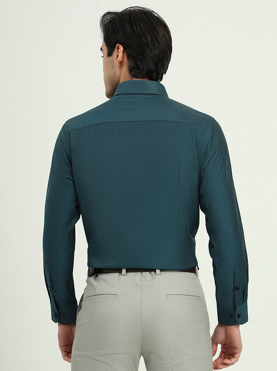 Teal Green Solid Slim Fit Party Wear Shirt | Greenfibre