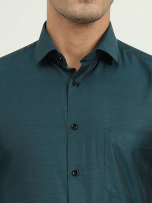 Teal Green Solid Slim Fit Party Wear Shirt | Greenfibre
