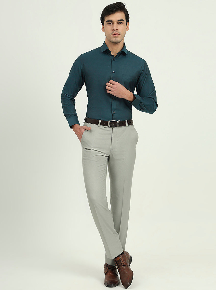 Teal Green Solid Slim Fit Party Wear Shirt | Greenfibre