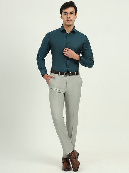 Teal Green Solid Slim Fit Party Wear Shirt | Greenfibre