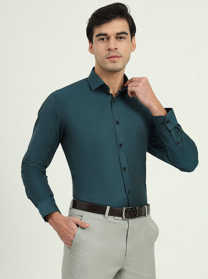 Teal Green Solid Slim Fit Party Wear Shirt | Greenfibre