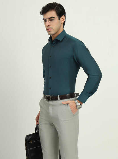 Teal Green Solid Slim Fit Party Wear Shirt | Greenfibre