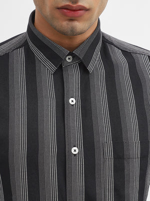 White & Black Striped Slim Fit Casual Shirt | Greenfibre