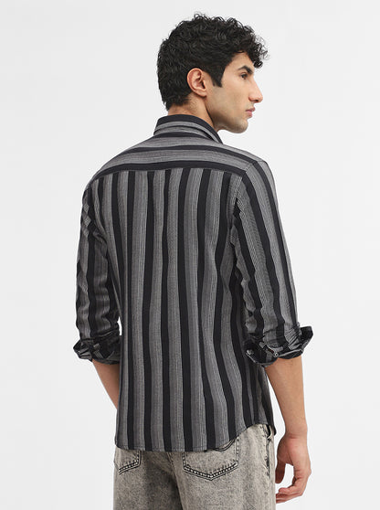 White & Black Striped Slim Fit Casual Shirt | Greenfibre