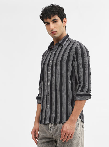 White & Black Striped Slim Fit Casual Shirt | Greenfibre
