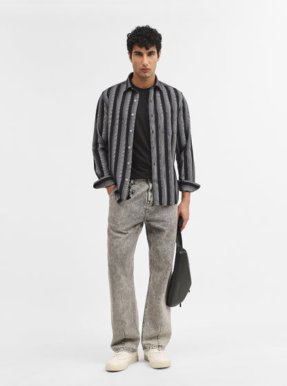 White & Black Striped Slim Fit Casual Shirt | Greenfibre