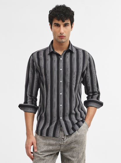 White & Black Striped Slim Fit Casual Shirt | Greenfibre