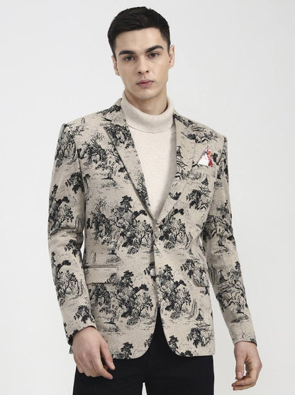 Beige Printed Regular Fit Blazer | Wyre