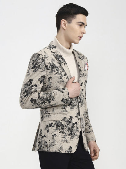 Beige Printed Regular Fit Blazer | Wyre