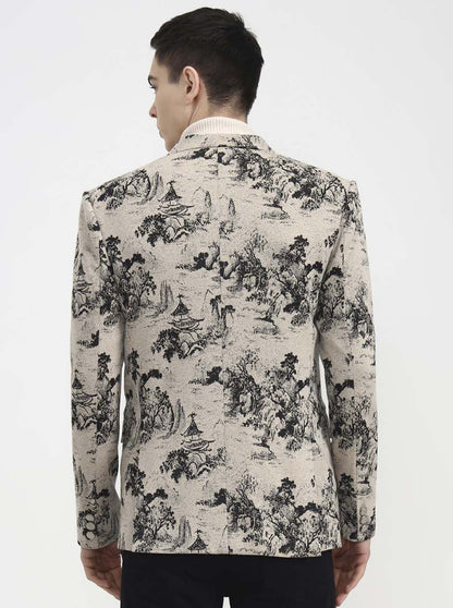 Beige Printed Regular Fit Blazer | Wyre