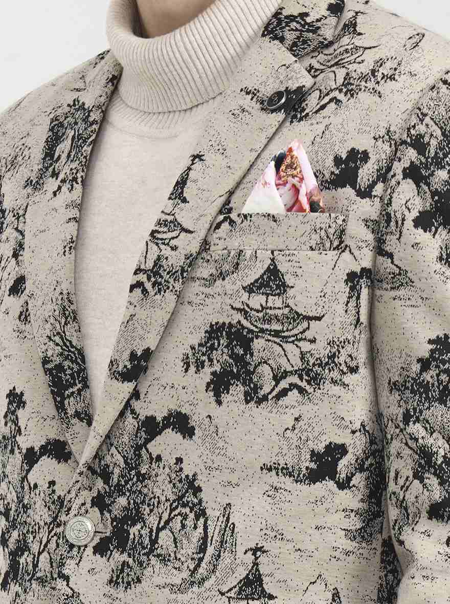 Beige Printed Regular Fit Blazer | Wyre