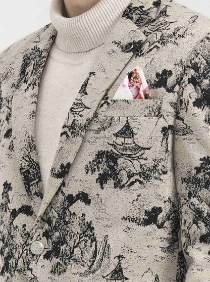 Beige Printed Regular Fit Blazer | Wyre