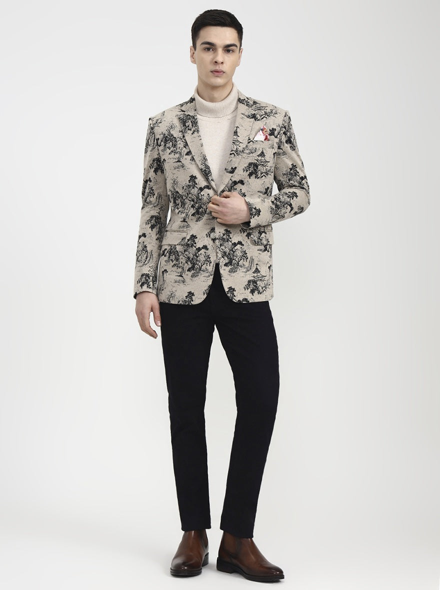 Beige Printed Regular Fit Blazer | Wyre