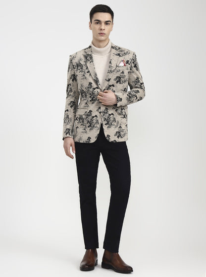 Beige Printed Regular Fit Blazer | Wyre