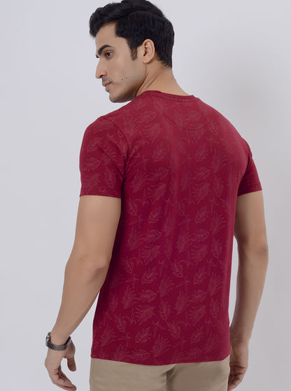 Maroon Printed Slim Fit T-Shirt | JadeBlue