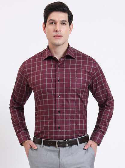 Maroon Checked Slim Fit Formal Shirt | Metal