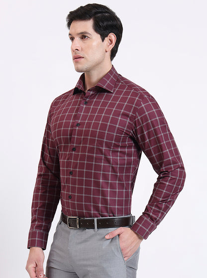 Maroon Checked Slim Fit Formal Shirt | Metal