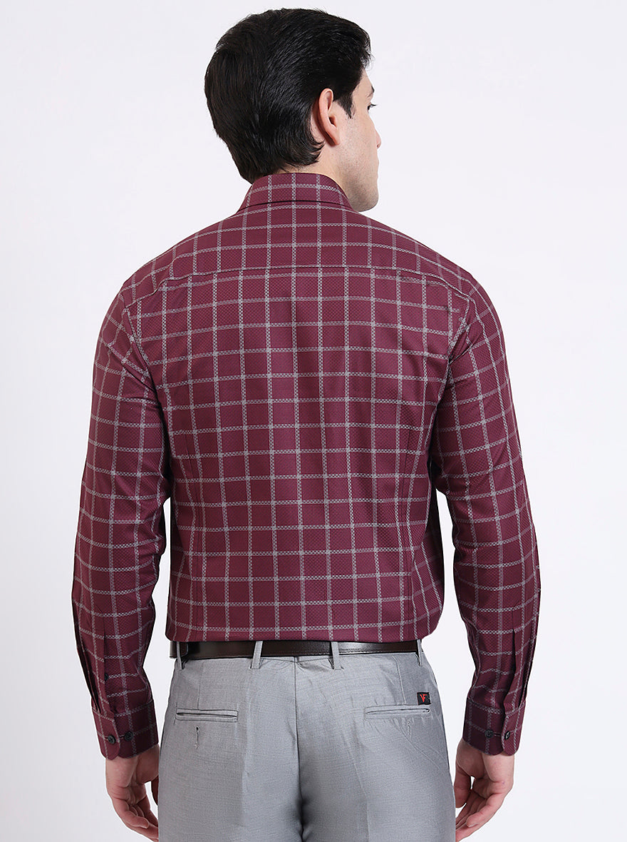 Maroon Checked Slim Fit Formal Shirt | Metal