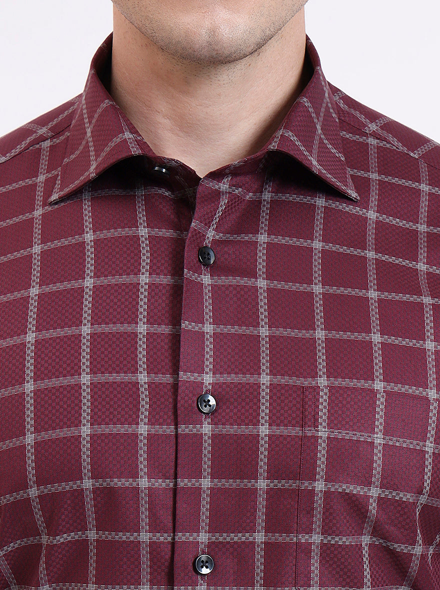 Maroon Checked Slim Fit Formal Shirt | Metal