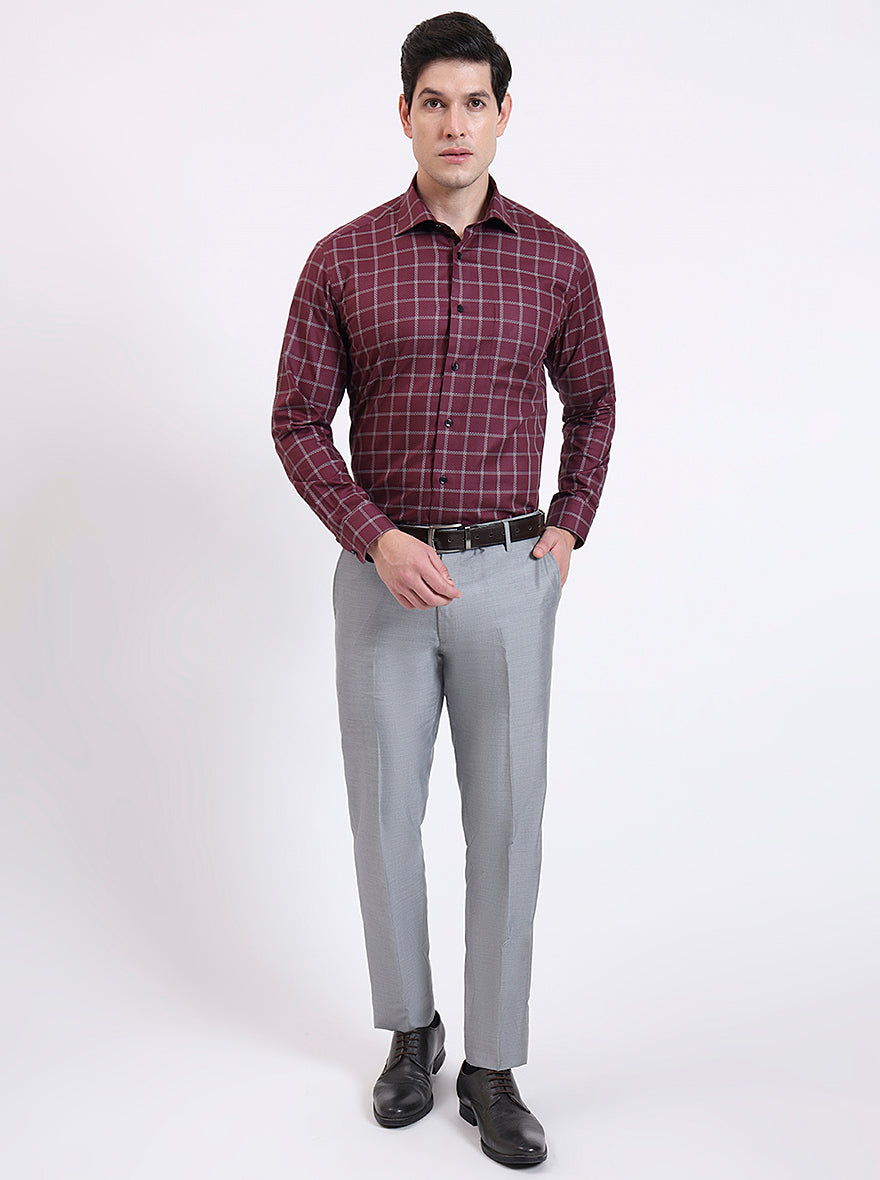 Maroon Checked Slim Fit Formal Shirt | Metal
