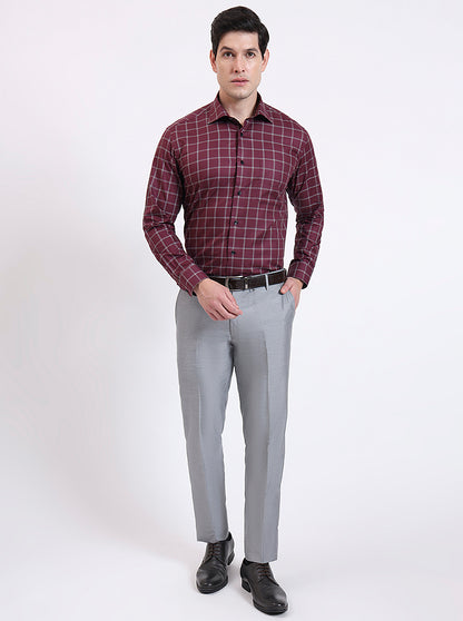 Maroon Checked Slim Fit Formal Shirt | Metal