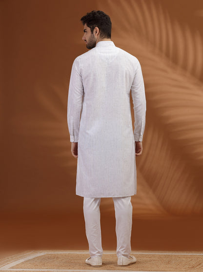 White Solid Modi Kurta | JadeBlue