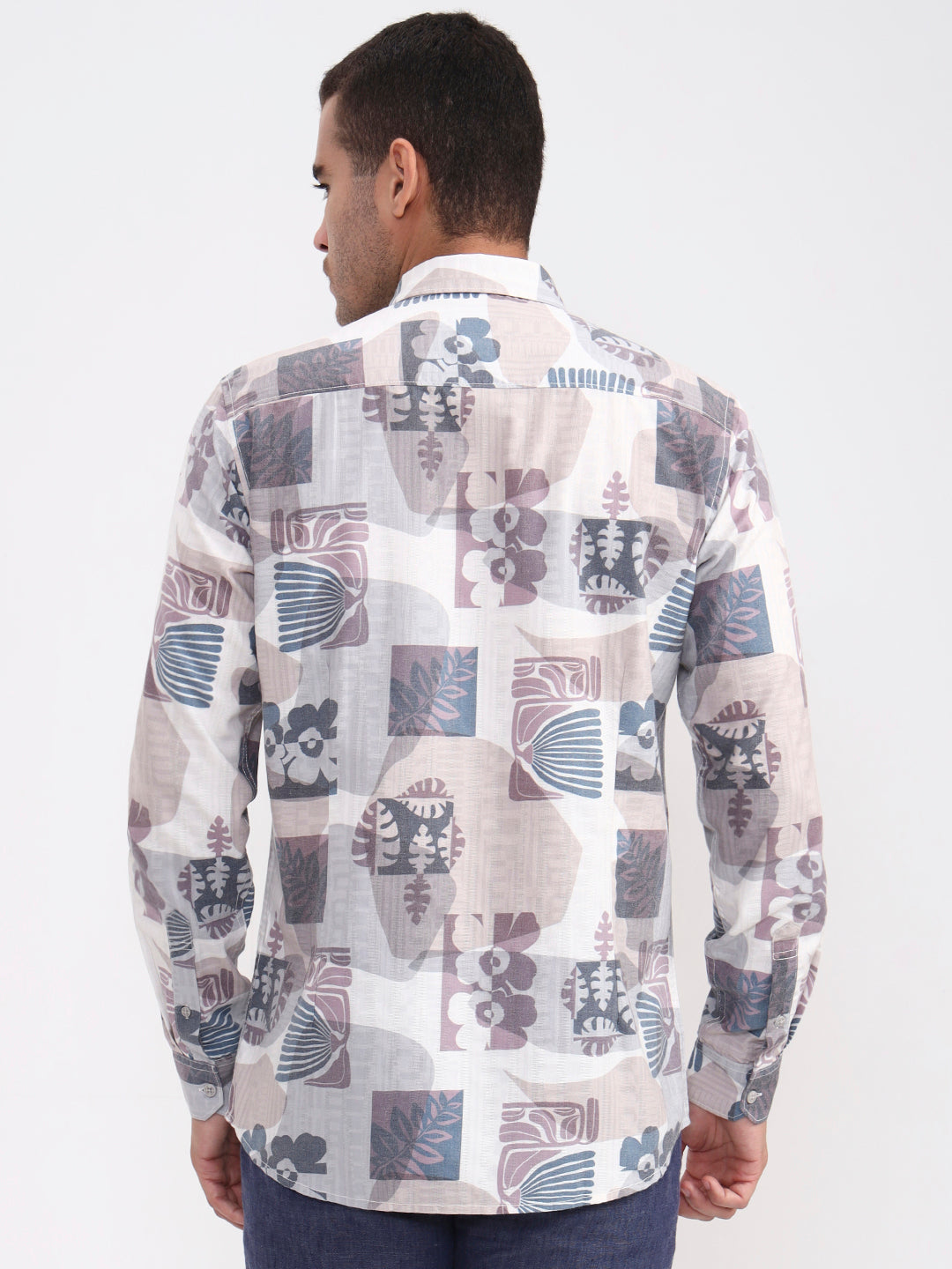 Beige Printed Slim Fit Casual Shirt | JadeBlue
