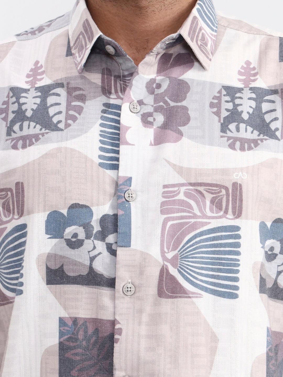 Beige Printed Slim Fit Casual Shirt | JadeBlue