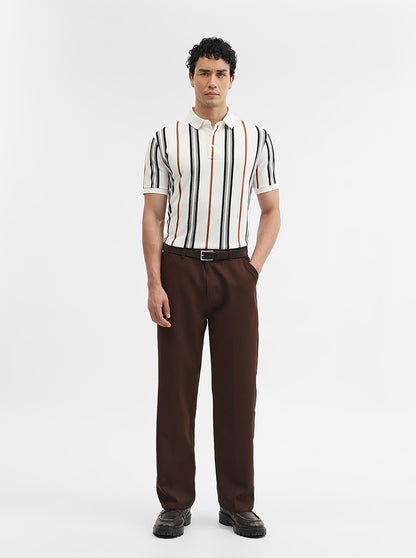 White & Grey Striped Slim Fit Polo T-Shirt | JadeBlue