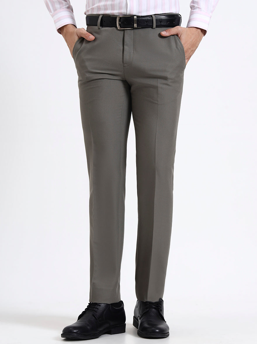 Grey Solid Slim Fit Formal Trouser | Metal