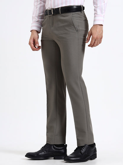 Grey Solid Slim Fit Formal Trouser | Metal