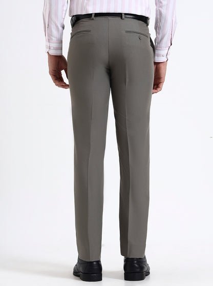 Grey Solid Slim Fit Formal Trouser | Metal