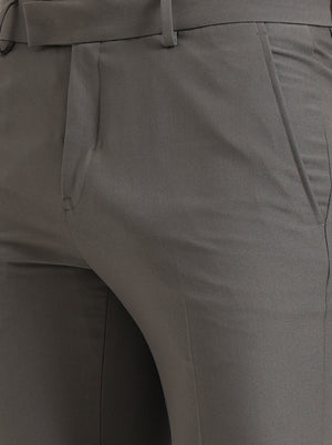 Grey Solid Slim Fit Formal Trouser | Metal