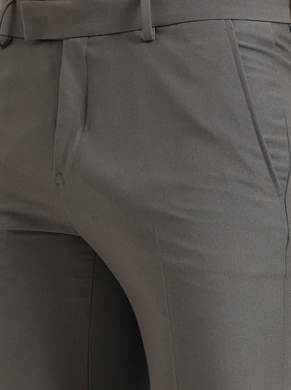 Grey Solid Slim Fit Formal Trouser | Metal