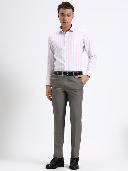 Grey Solid Slim Fit Formal Trouser | Metal