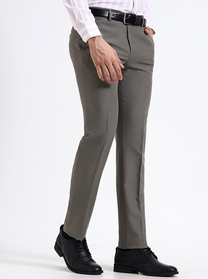 Grey Solid Slim Fit Formal Trouser | Metal