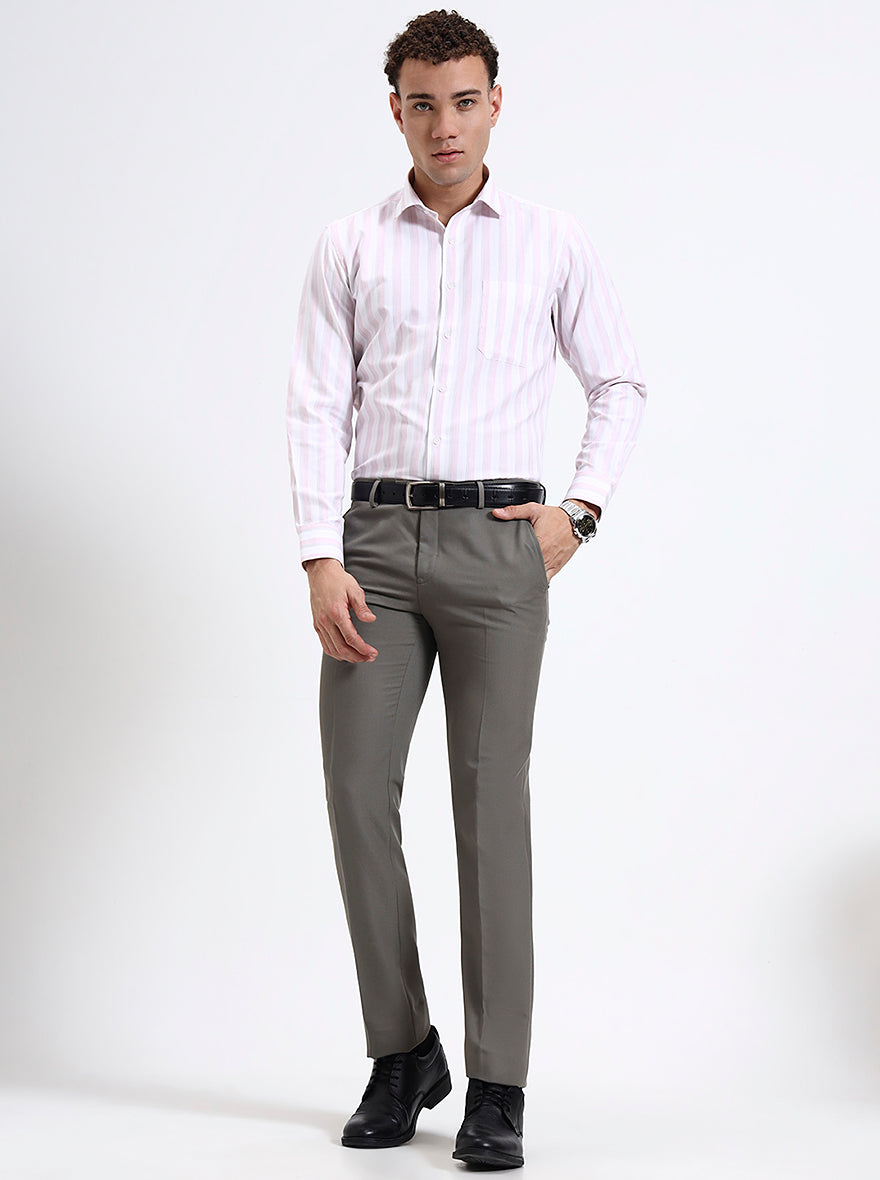 Grey Solid Slim Fit Formal Trouser | Metal