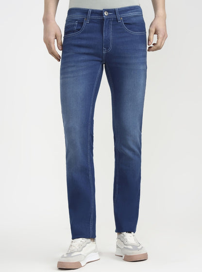 Mid Blue Solid Narrow Fit Jeans | Greenfibre