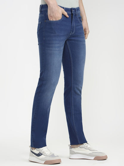 Mid Blue Solid Narrow Fit Jeans | Greenfibre