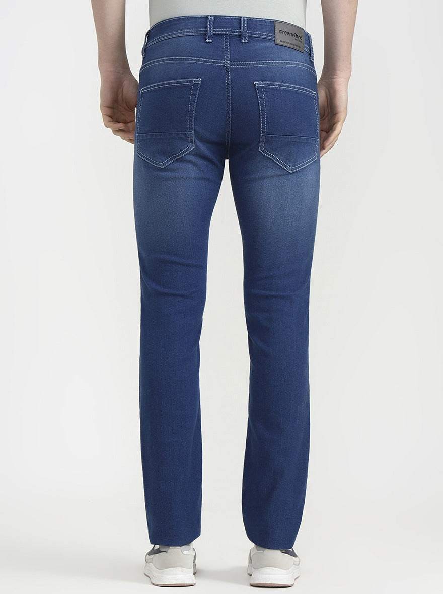 Mid Blue Solid Narrow Fit Jeans | Greenfibre