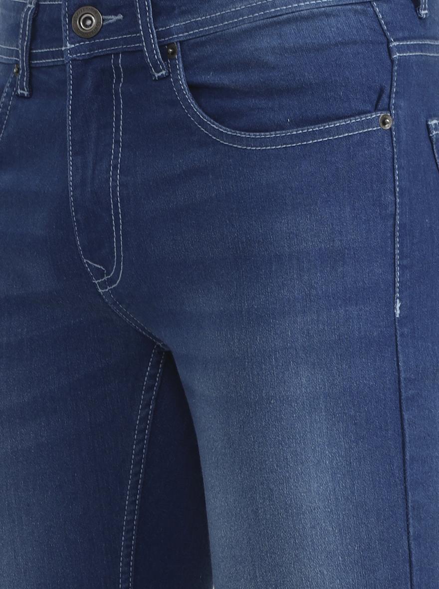 Mid Blue Solid Narrow Fit Jeans | Greenfibre