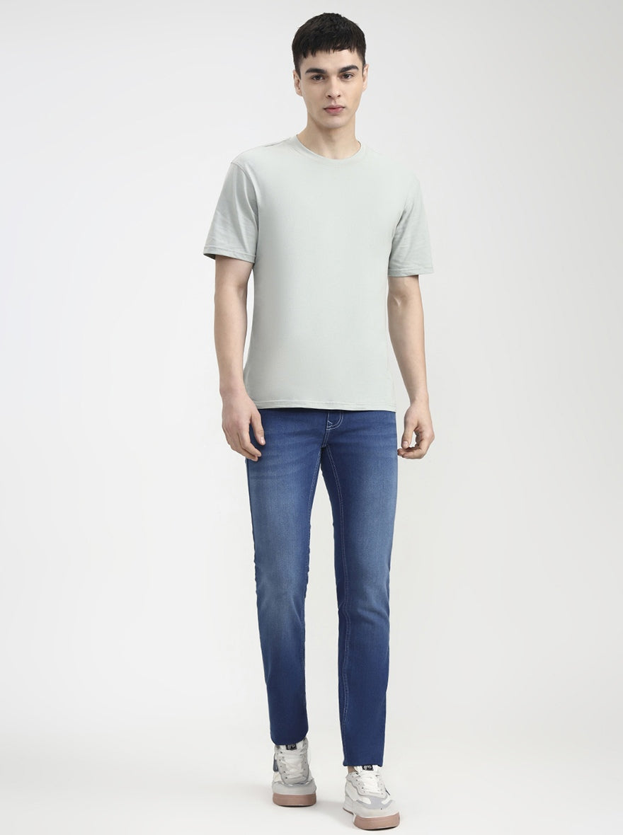 Mid Blue Solid Narrow Fit Jeans | Greenfibre
