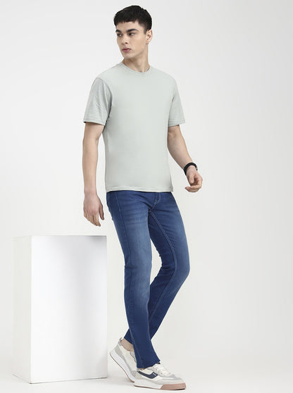 Mid Blue Solid Narrow Fit Jeans | Greenfibre
